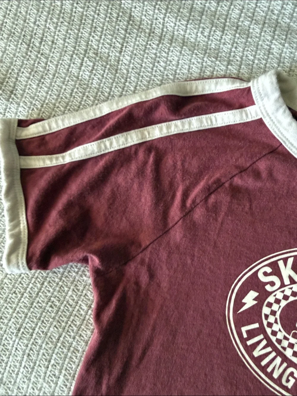 Old Navy Maroon Short-Sleeve 'Skater Girl' Graphic Tee with Cream Trim